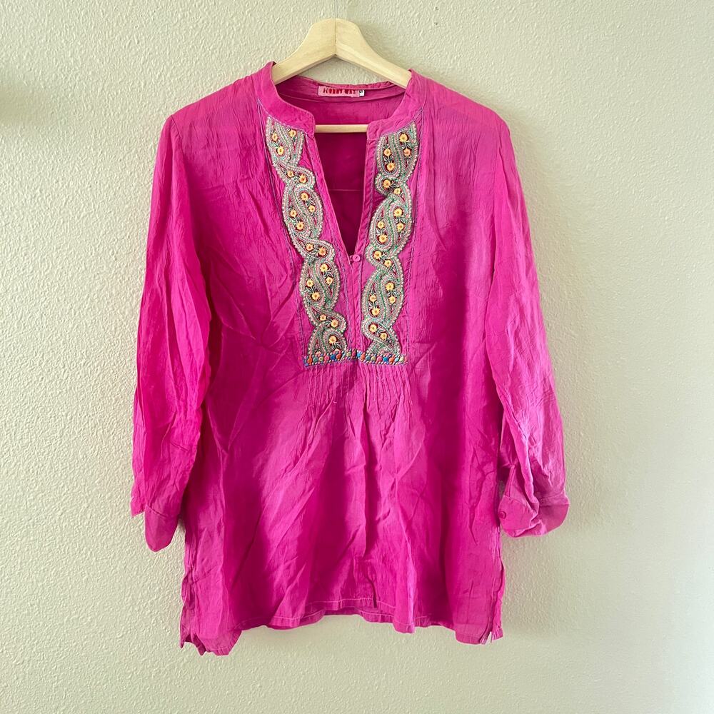 Johnny Was Pink V-neckline embroidered Tunic top